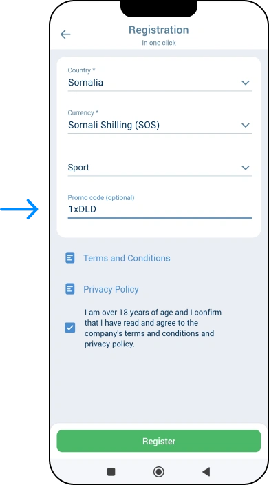 How to enter promo code in 1xBet app - Android app - 1xbet Online Somalia