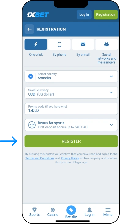 How to register a 1xBet account - 1xbet Online Somalia