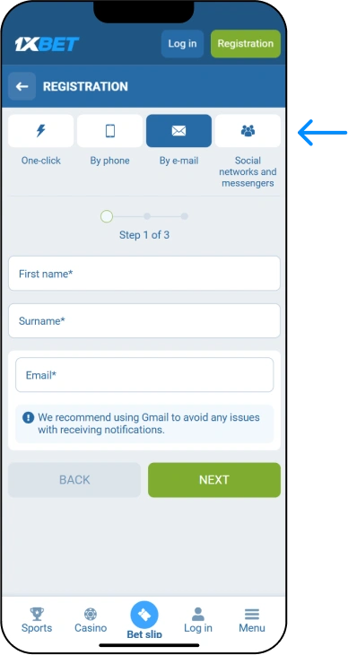 Registration By Email - 1xbet Online Somalia