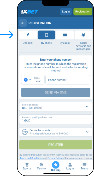 Registration By Phone Number - 1xbet Online Somalia