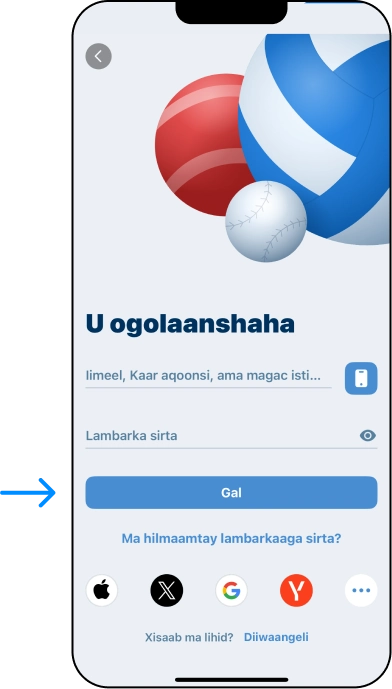 Gelitaanka App-ka iOS - 1xbet Online Somalia