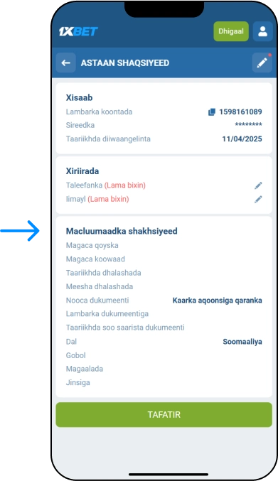 Xaqiijinta Koontada 1xBet - 1xbet Online Somalia